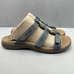 Womens Size 7 Taos Prize 4 Sandals Blue Leather 3 Strap Adjustable Medallions